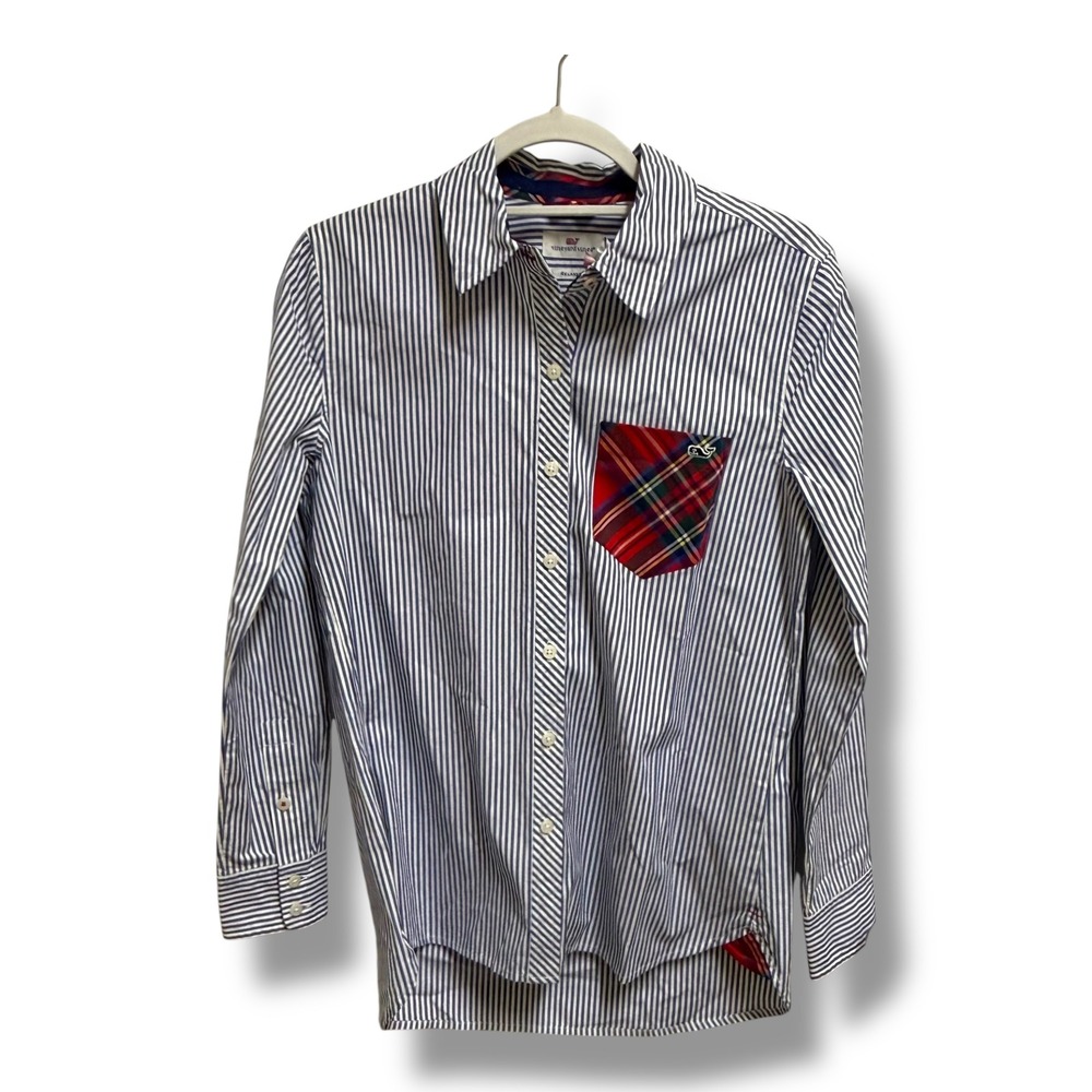 Vineyard Vines Morgan Button Down Shirt Womens 2 Royal Ocean Party Stripe Preppy